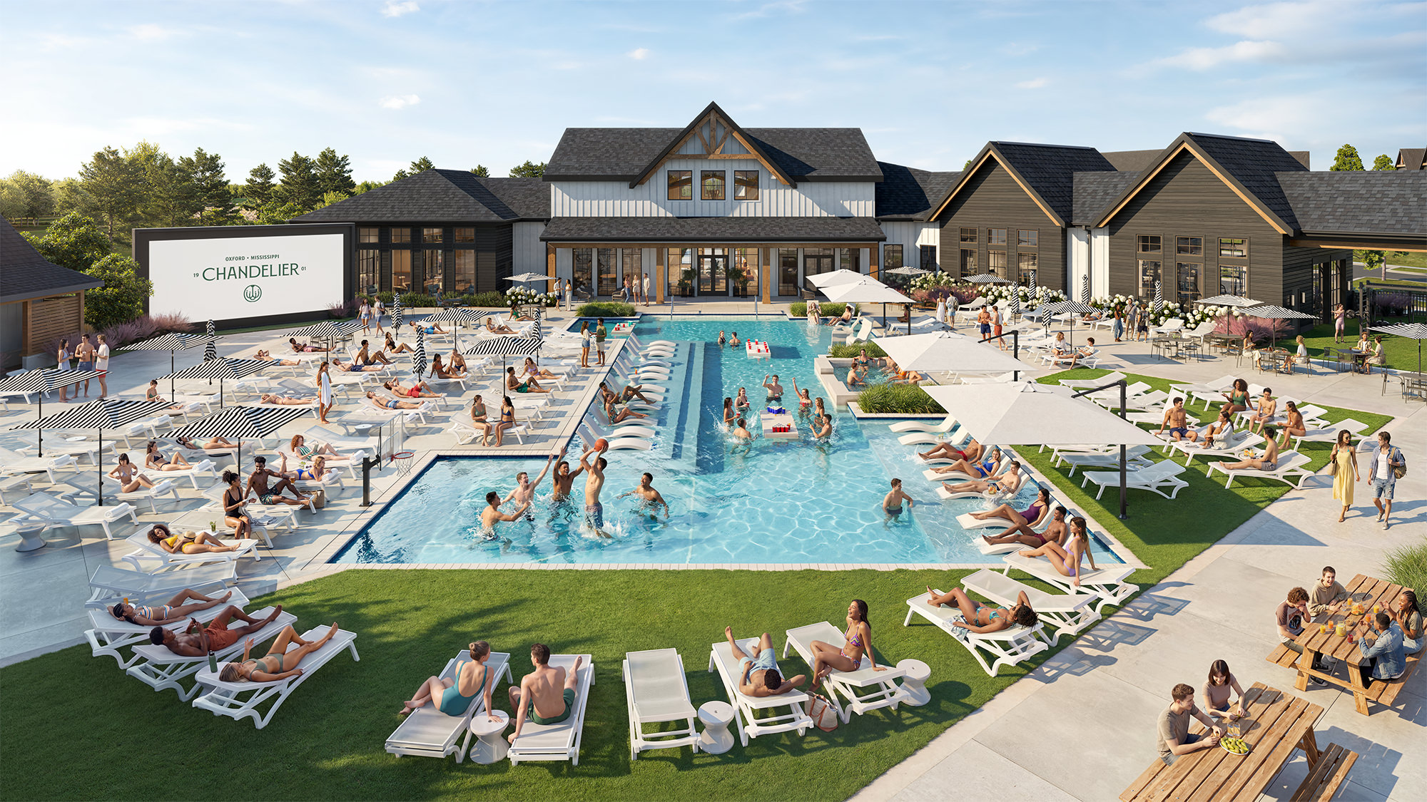 Community pool with big screen TV